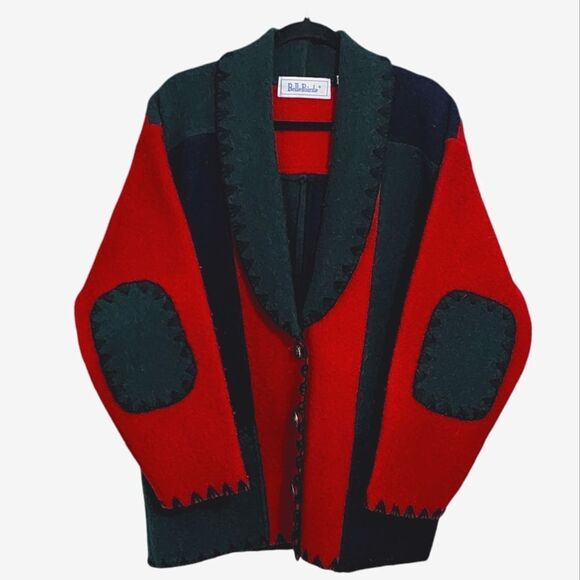 Vintage cardigan M 100% wool patchwork thick cozy elbow patches 90's grandpa - Picture 1 of 4